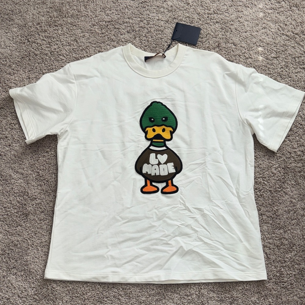White Men’s Graphic Tee with Duck Patch